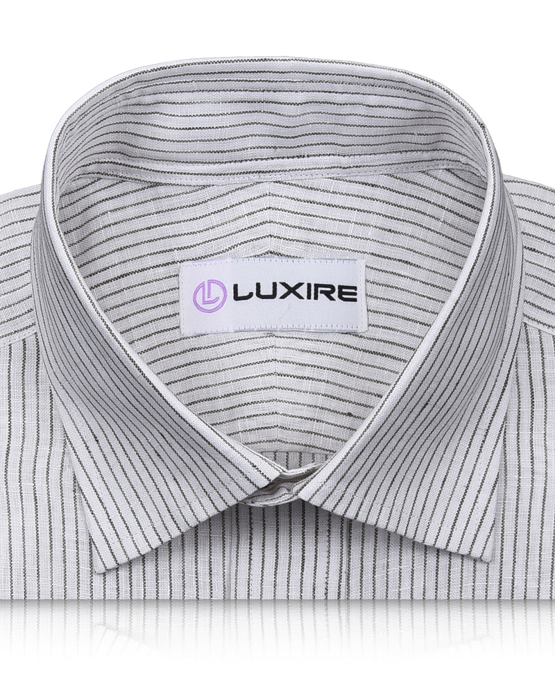 Linen: Olive Green Pin Stripes On White Shirt