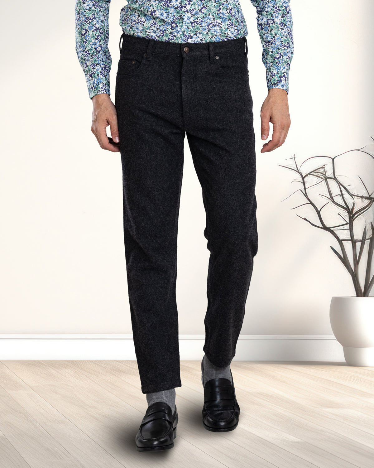 Charcoal Grey Wool Jeans - 1