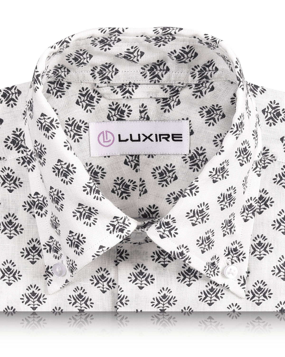 Linen:Black Flowers Printed on White Linen - 2