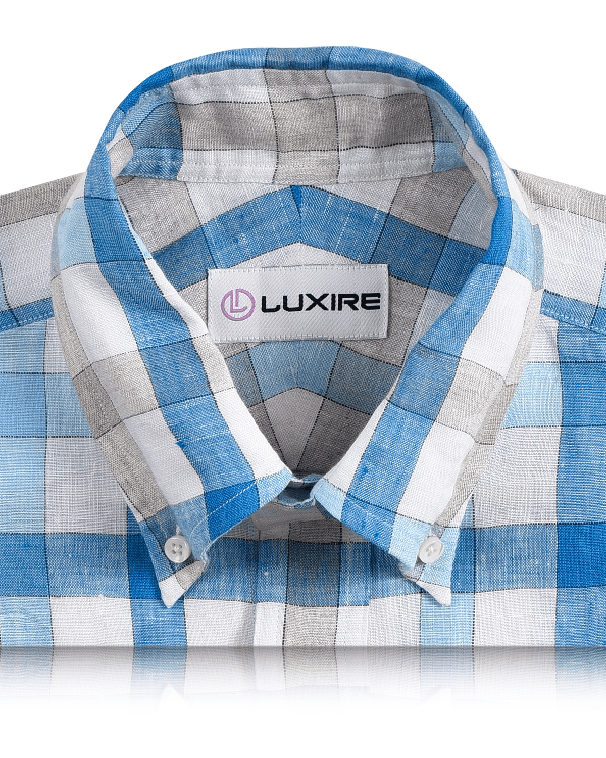 White Blue Ecru Linen Checks - 2