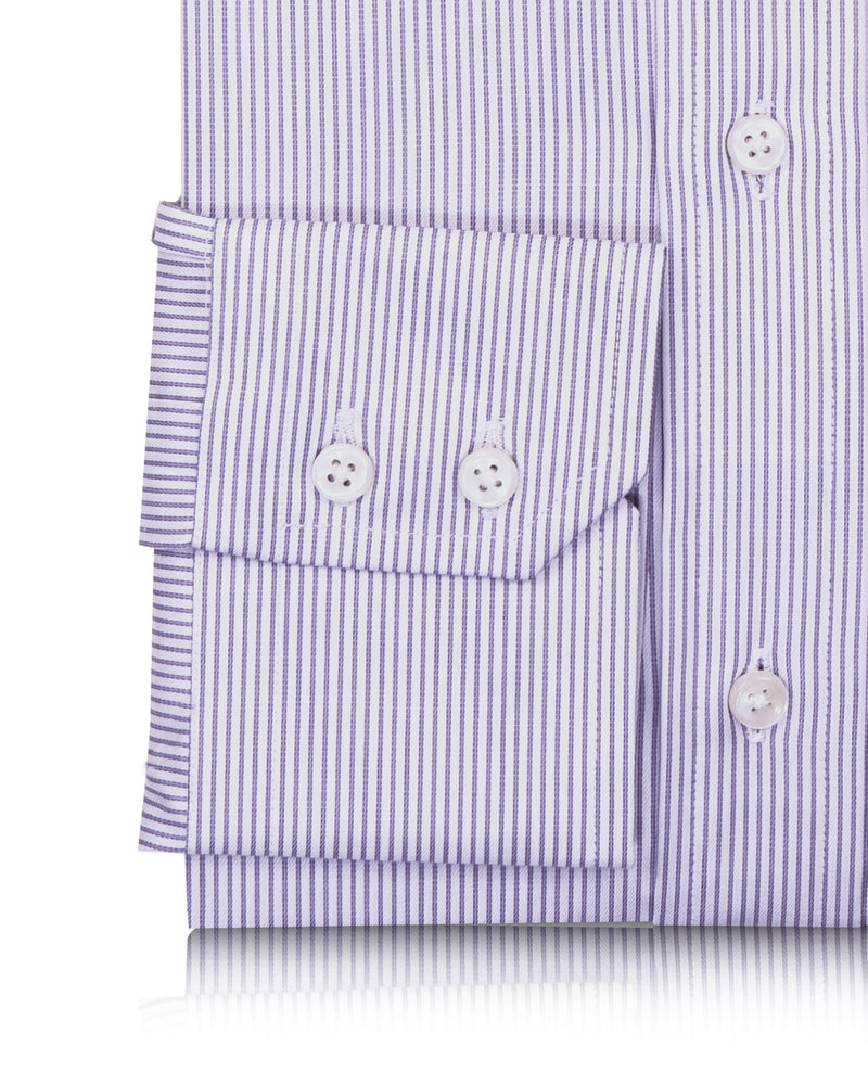 Purple Pin Stripes On White Shirt
