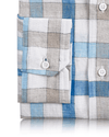 White Blue Ecru Linen Checks