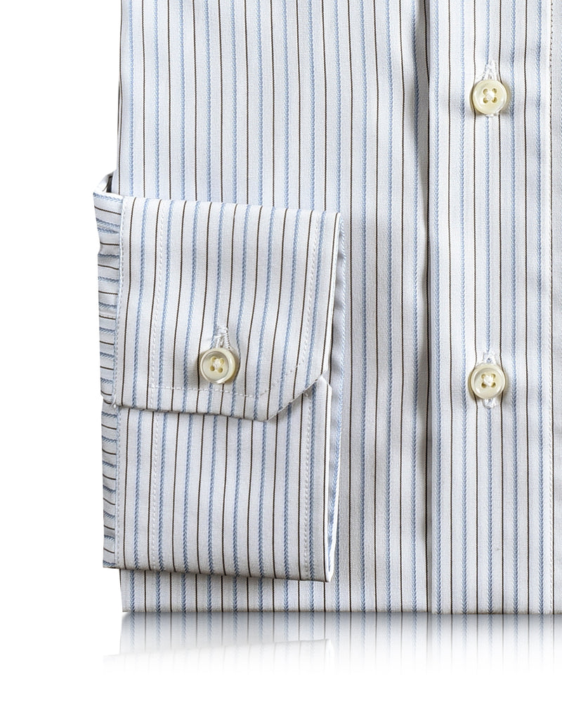 Blue and Black Pin Stripes On White Shirt
