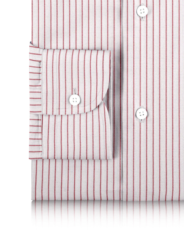 Pullover Shirt in White Red Pin Stripes Linen - 3