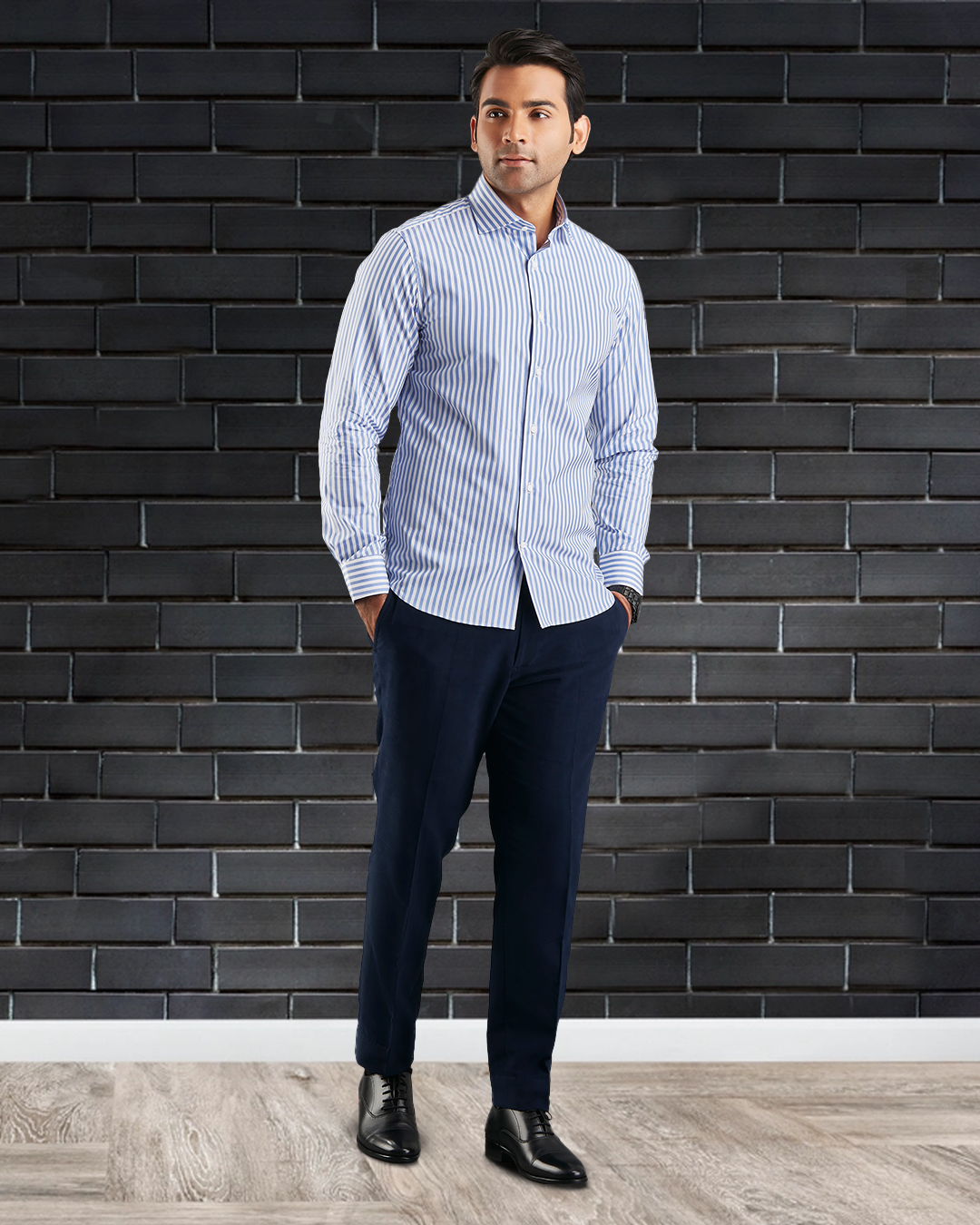 Brembana Blue White Bengal Stripes Shirt - 4