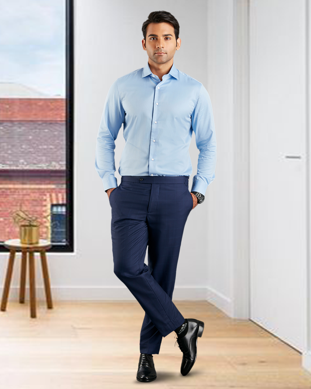 Drago: Super 160s Navy Prince of Wales Checks Dress Pant - 5
