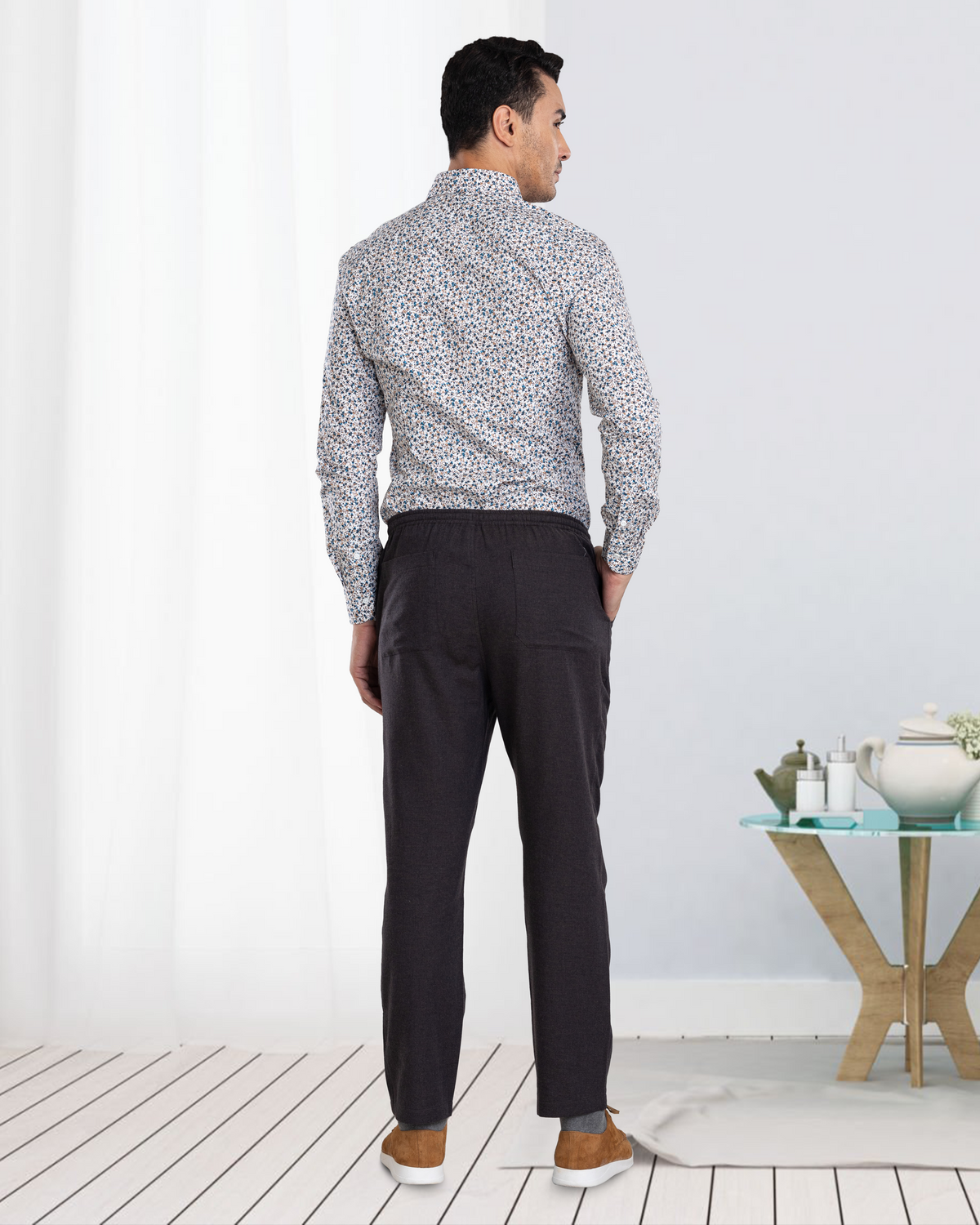 Blue Fine Floral Prints on White Shirt - 6