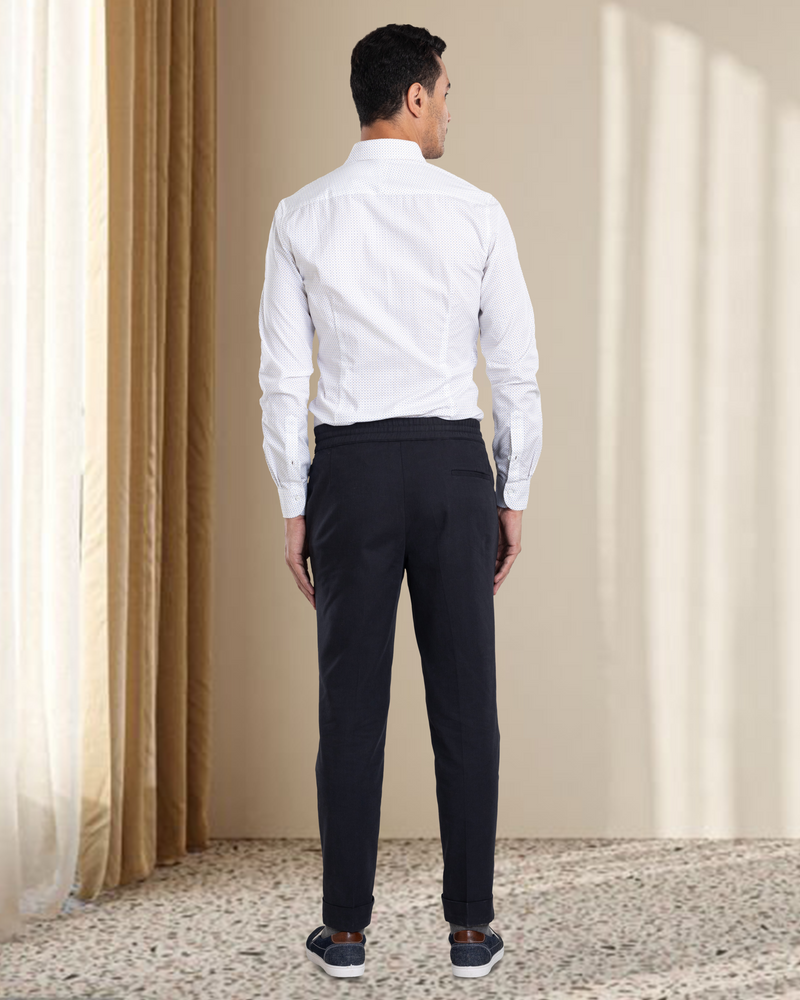 Charcoal Grey Birds Eye Drawstring Pant