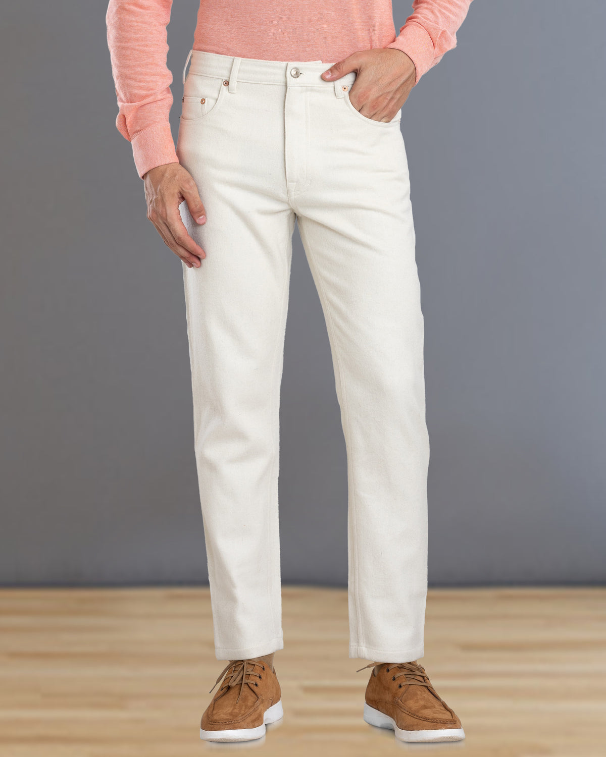 Cream Wool Jeans - 1