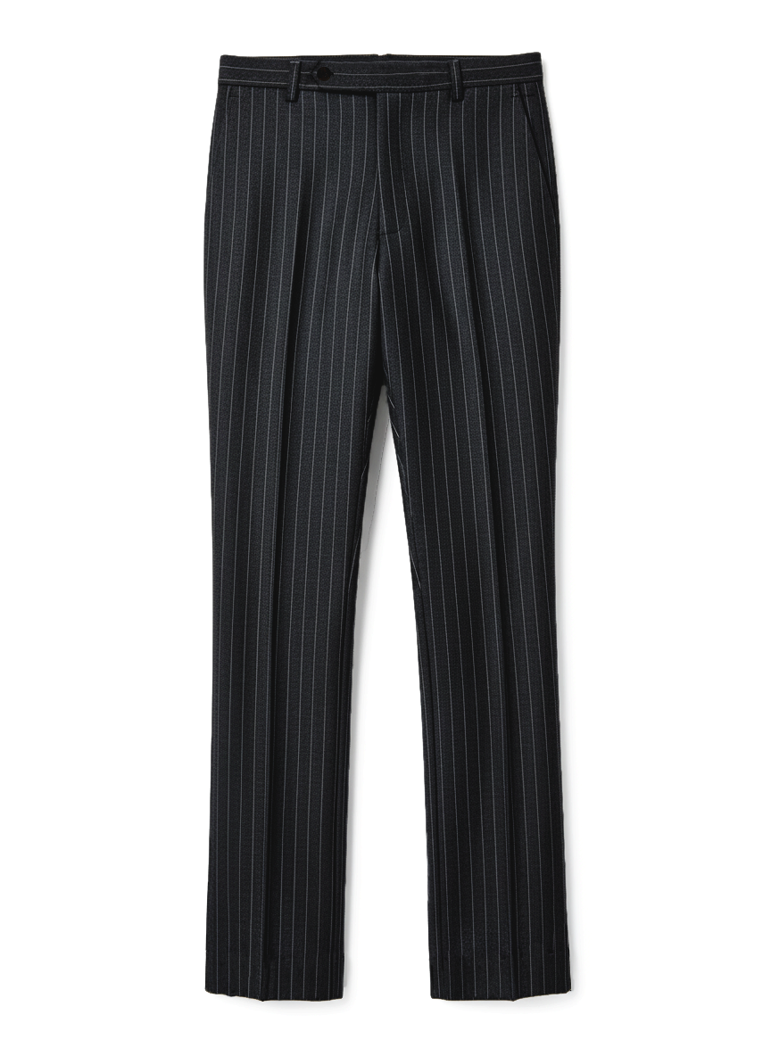 Dark Grey Wool Pinstripes Suit - 14