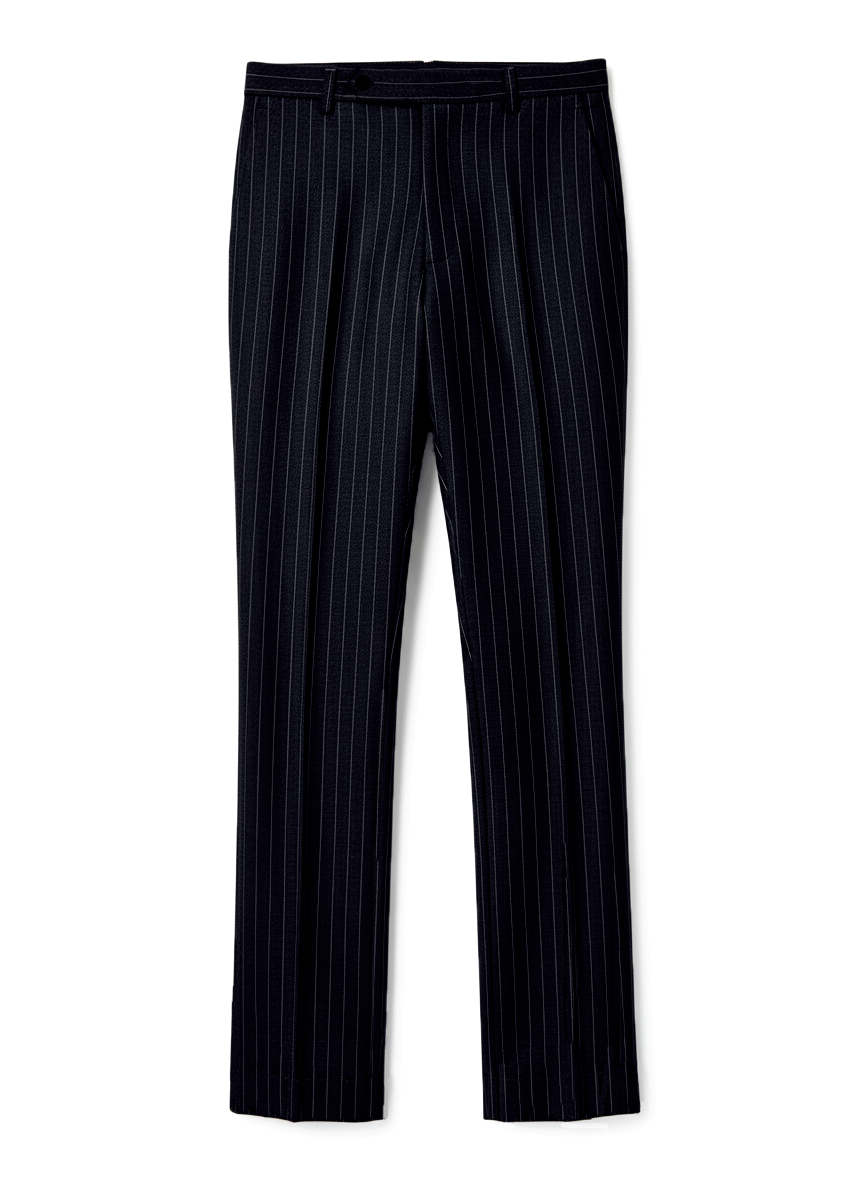 Navy Wool Pinstripes Suit - 16