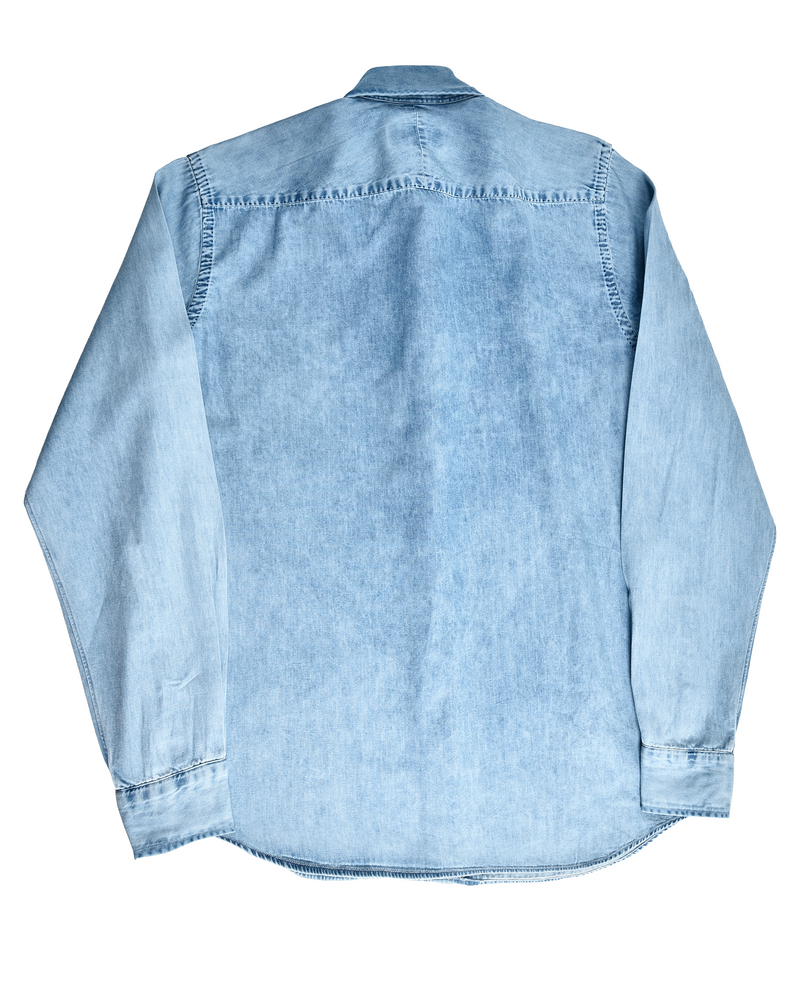 Fade Washed Light Blue Denim Chambray Shirt