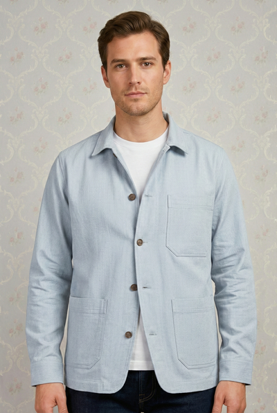 Fresco Cotton Cloud Blue Shirt Jacket