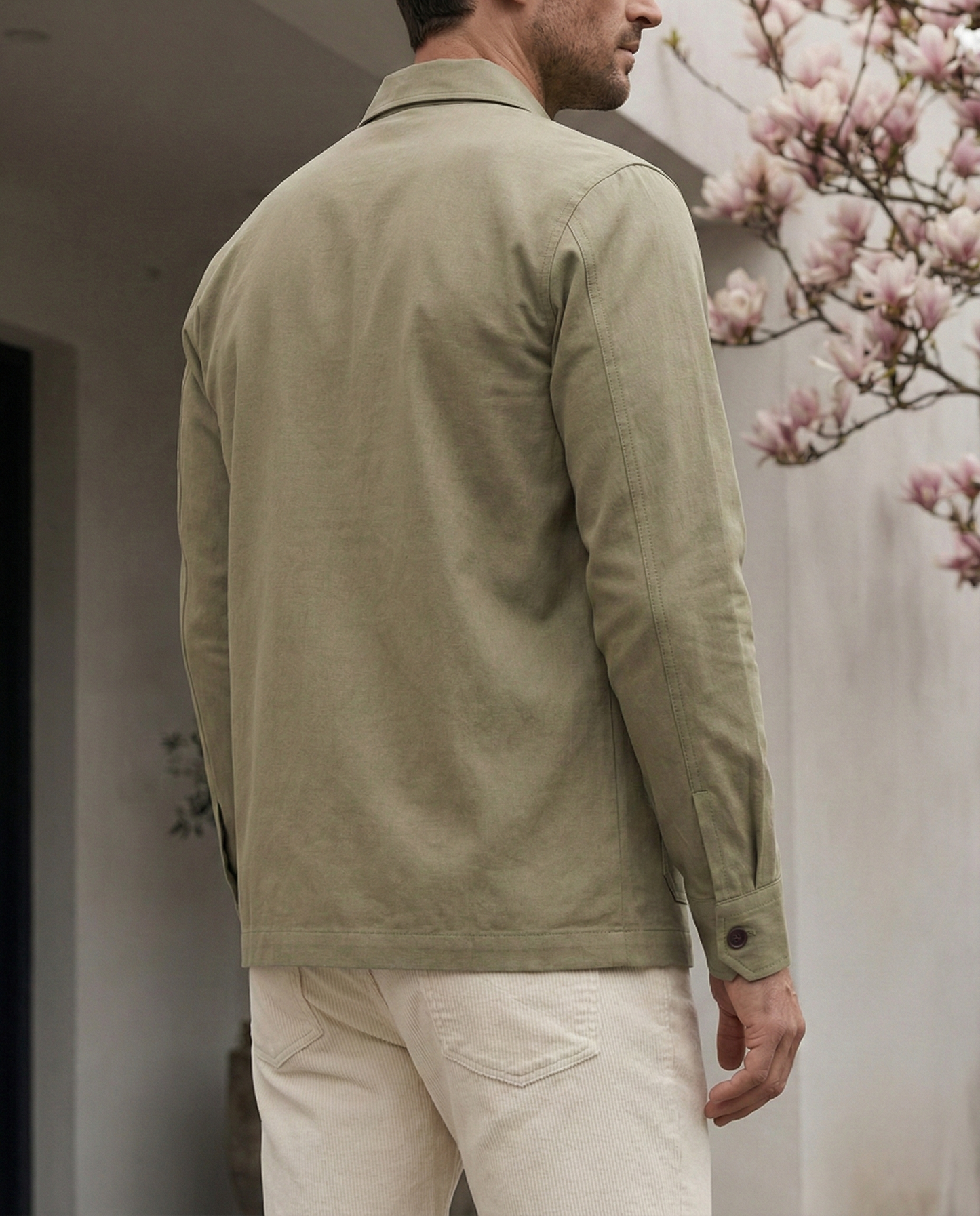 Fresco Cotton Pale Olive Shirt Jacket