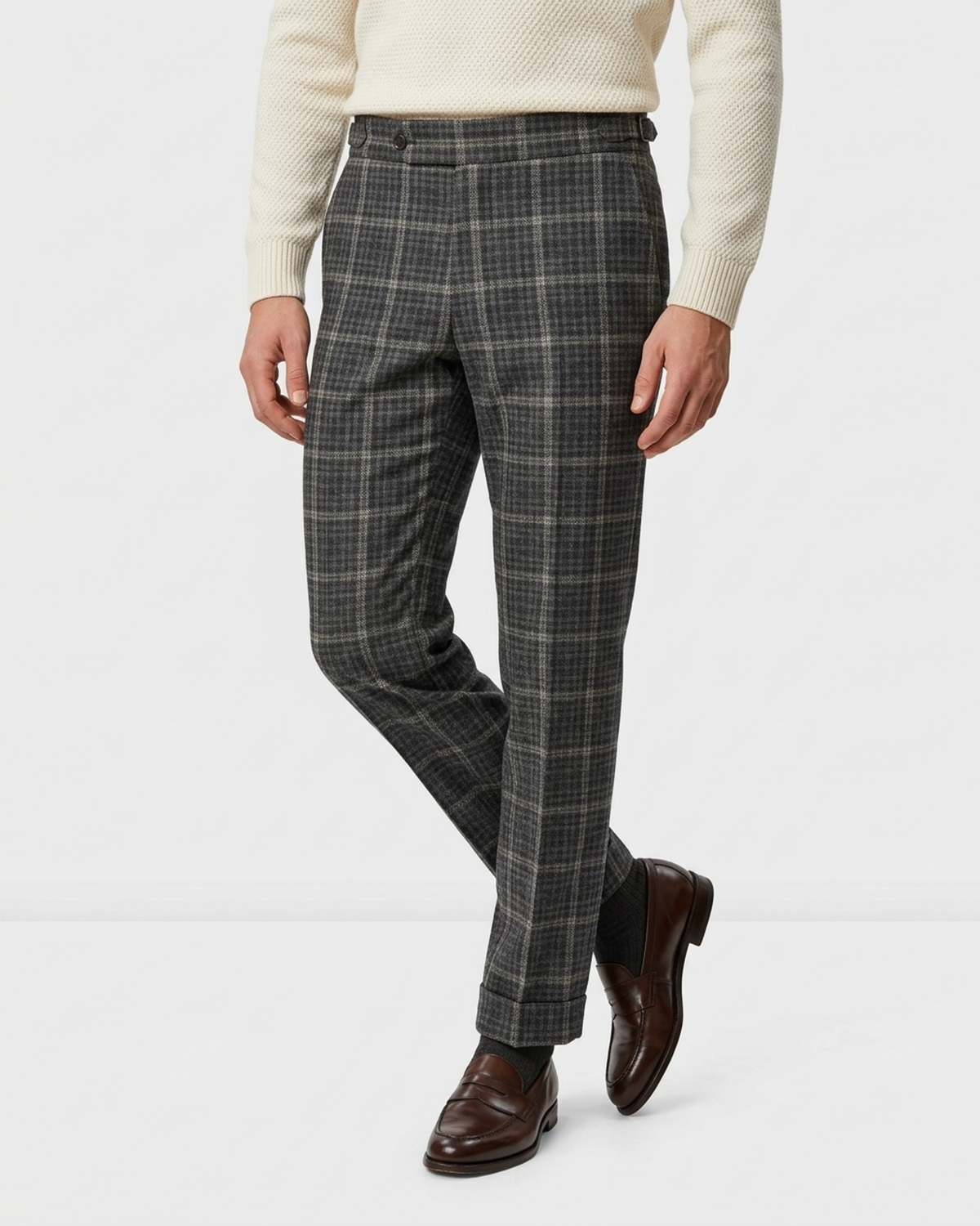 Loro Piana Brown and Grey Tweed Overchecks Pants - 1