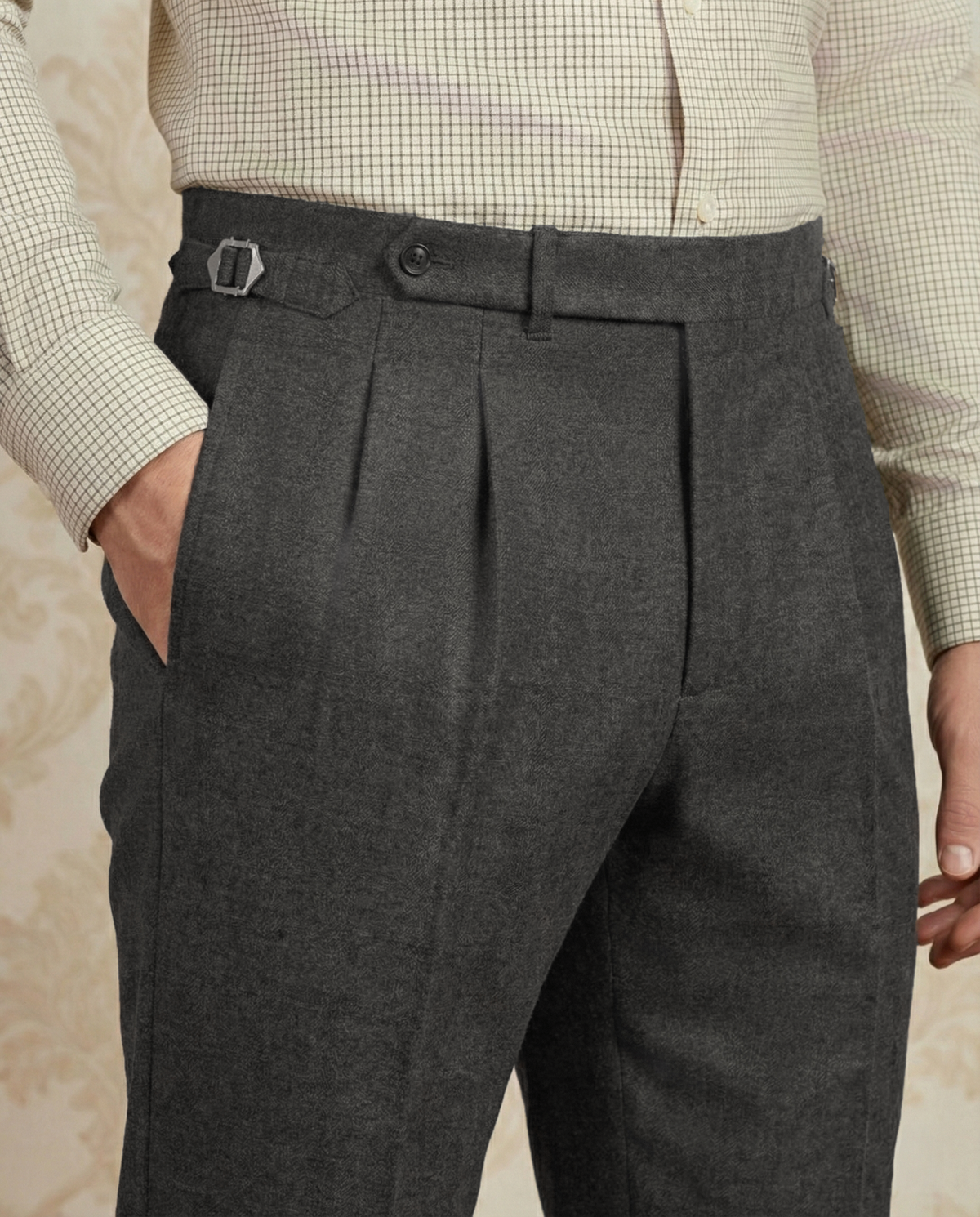 Dugdale Olive Grey Wool Flannel Dress Pant - 2