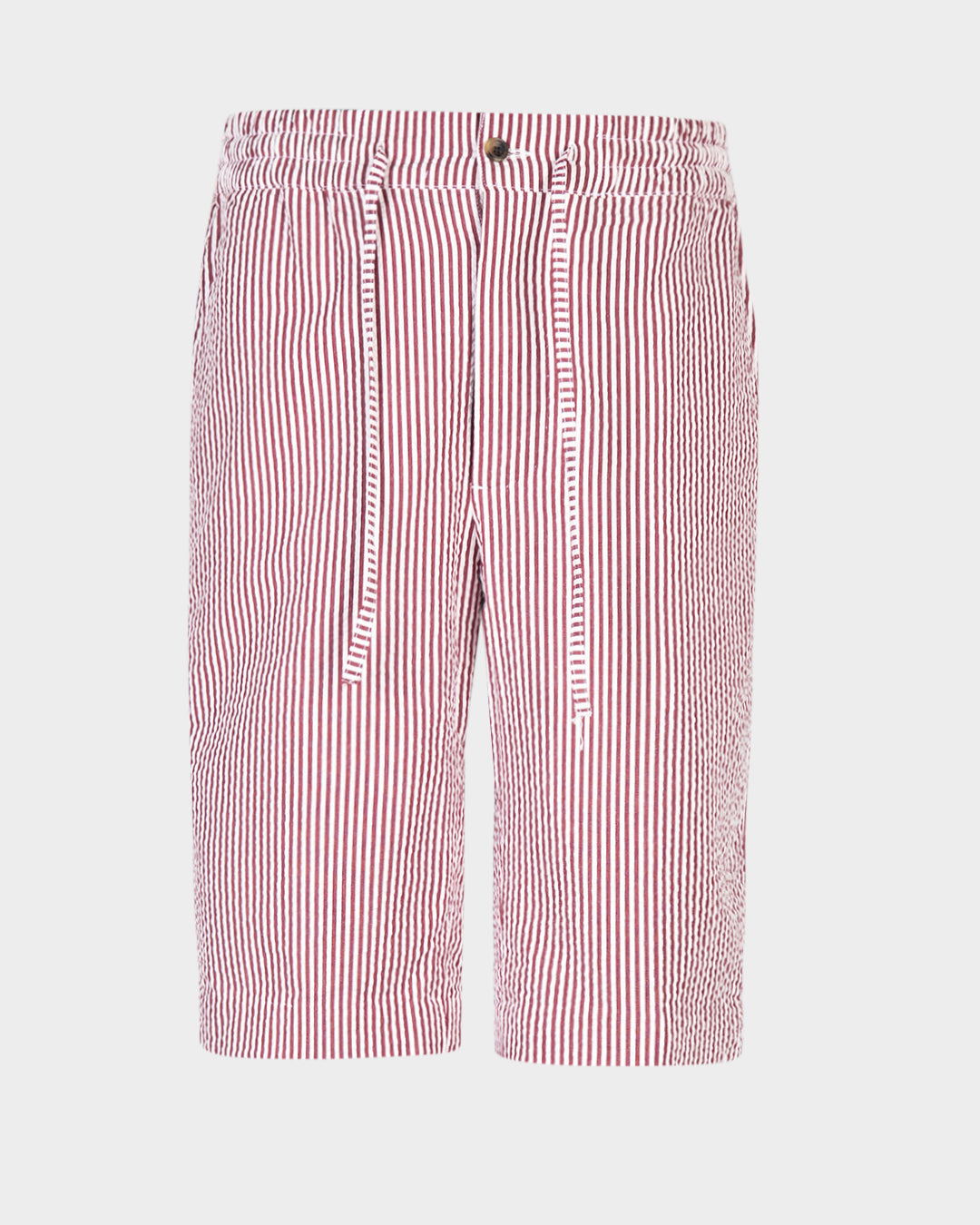 Rose Red White Bengal Stripes Seersucker Shorts