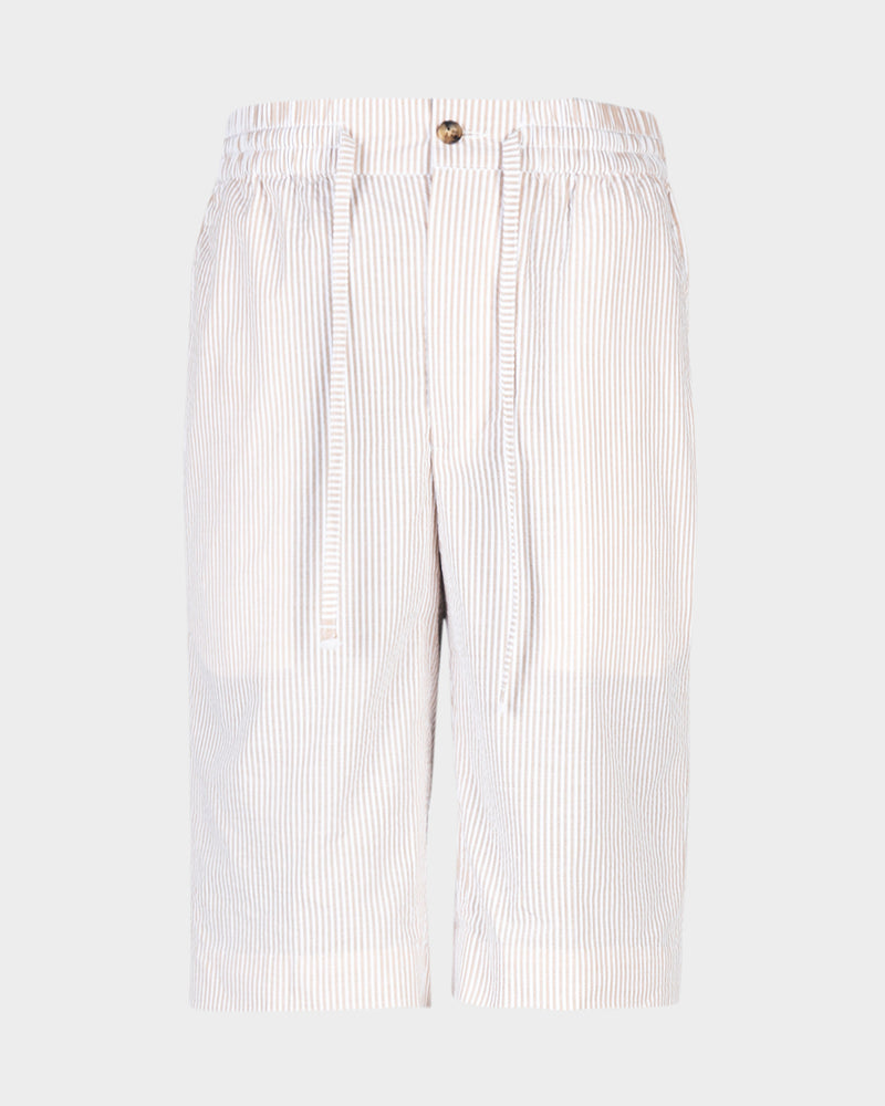 Light Beige & White Seersucker Stripes Shorts
