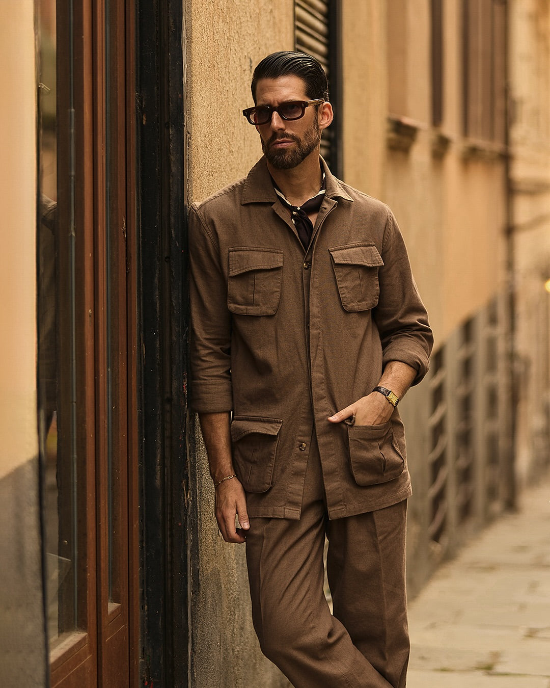 Linen Fresco Brown Shirt Jacket - 2