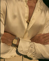 Cream Silk Band Collar Shirt
