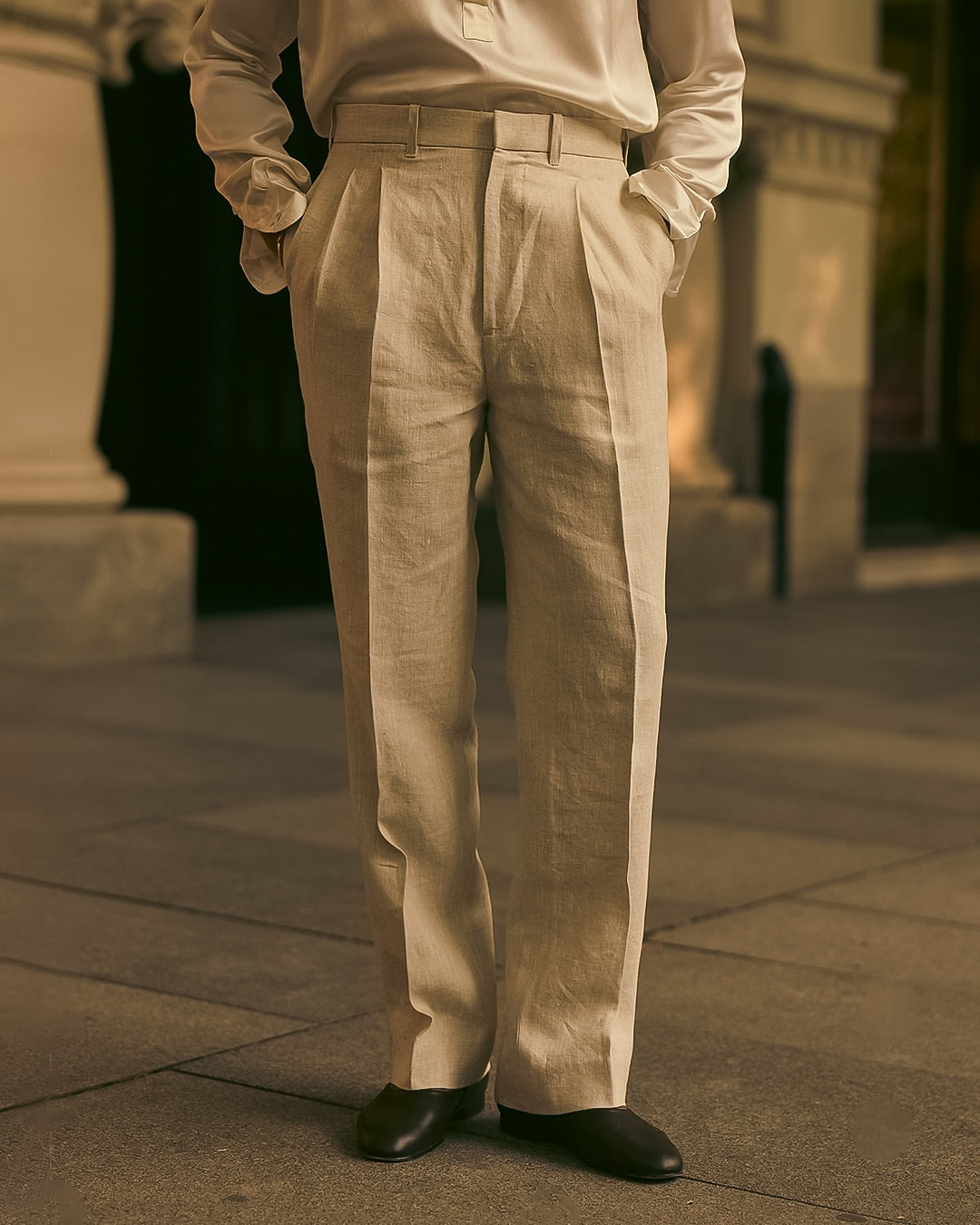 High Waisted Pants in Linen Suiting Muslin