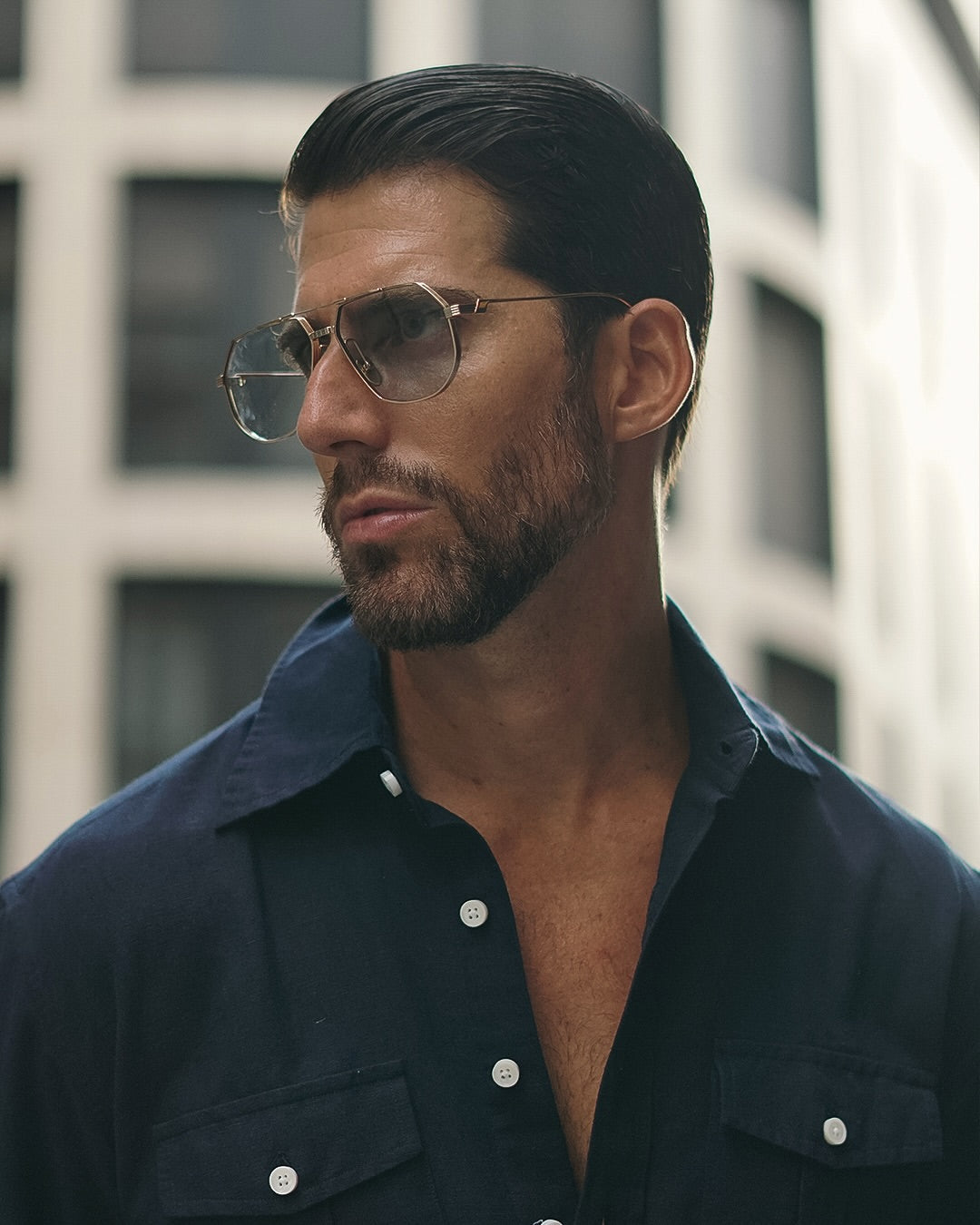 Navy Blue Linen Summer Shirt