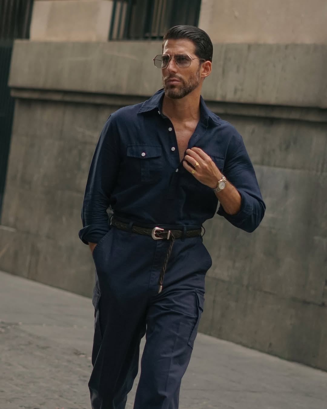 Navy Cotton Twill High Rise Cargo Pant - 6