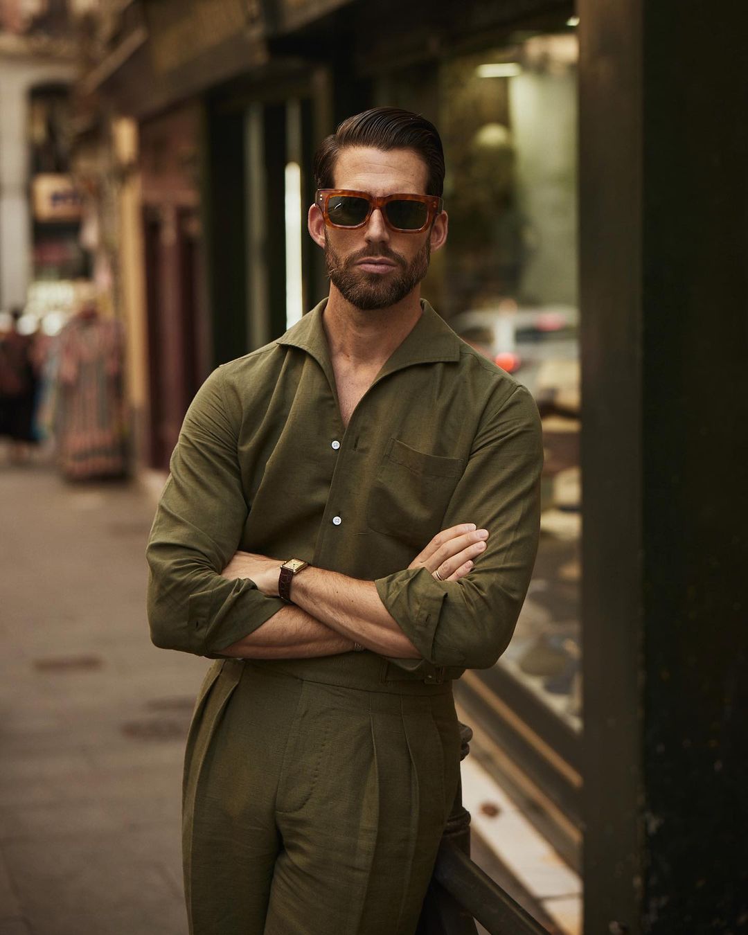 Summer Olive Linen Shirt with one piece collar placket - 2