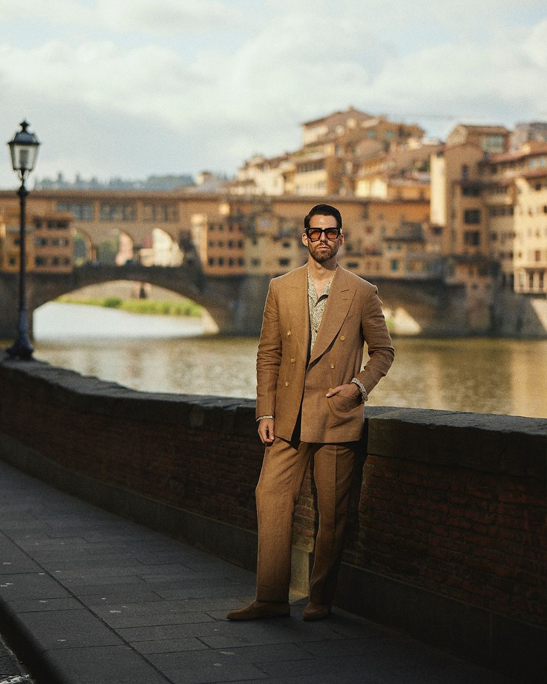 Linen Fresco Golden Brown Double Breasted Suit - 3