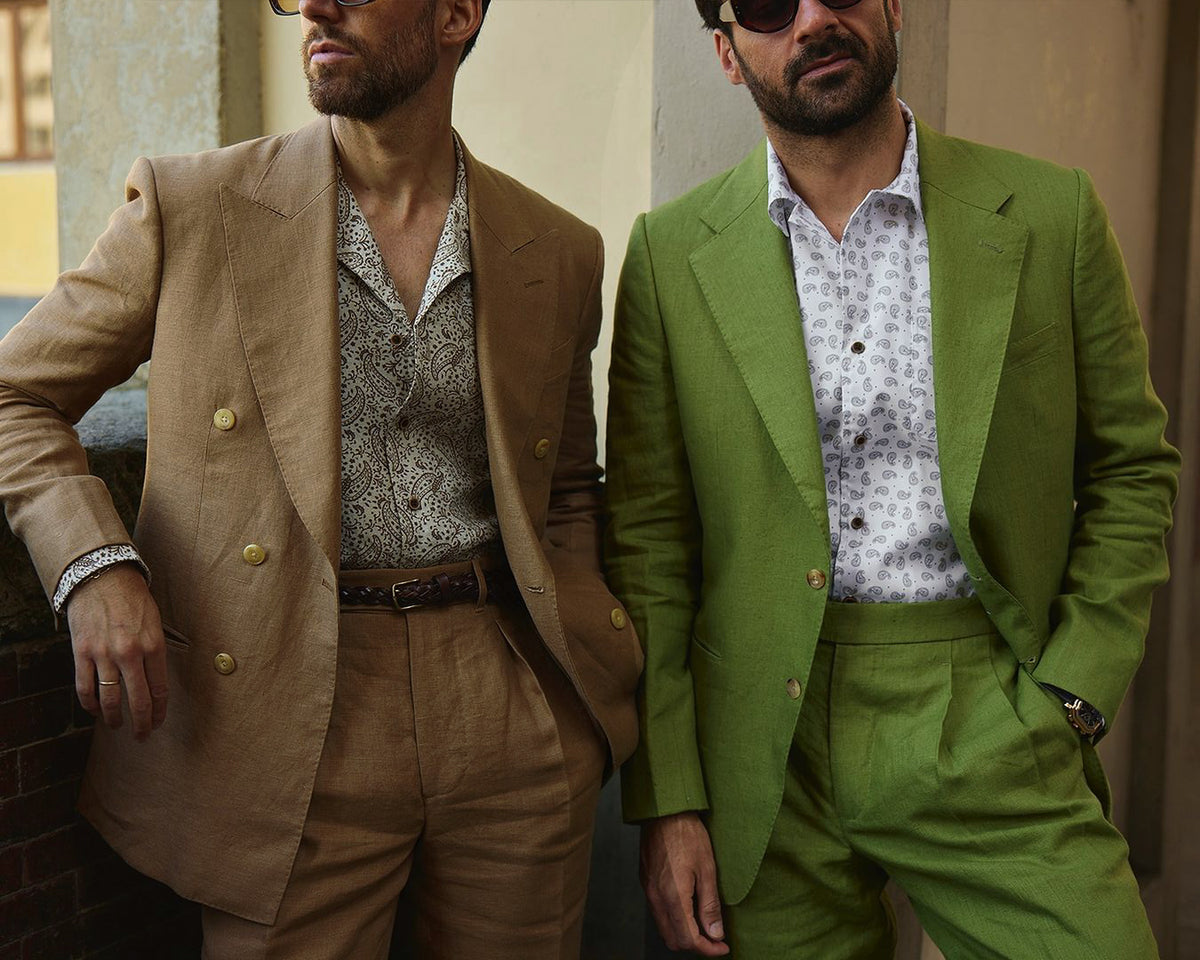 Linen Fresco Golden Brown Double Breasted Suit - 14
