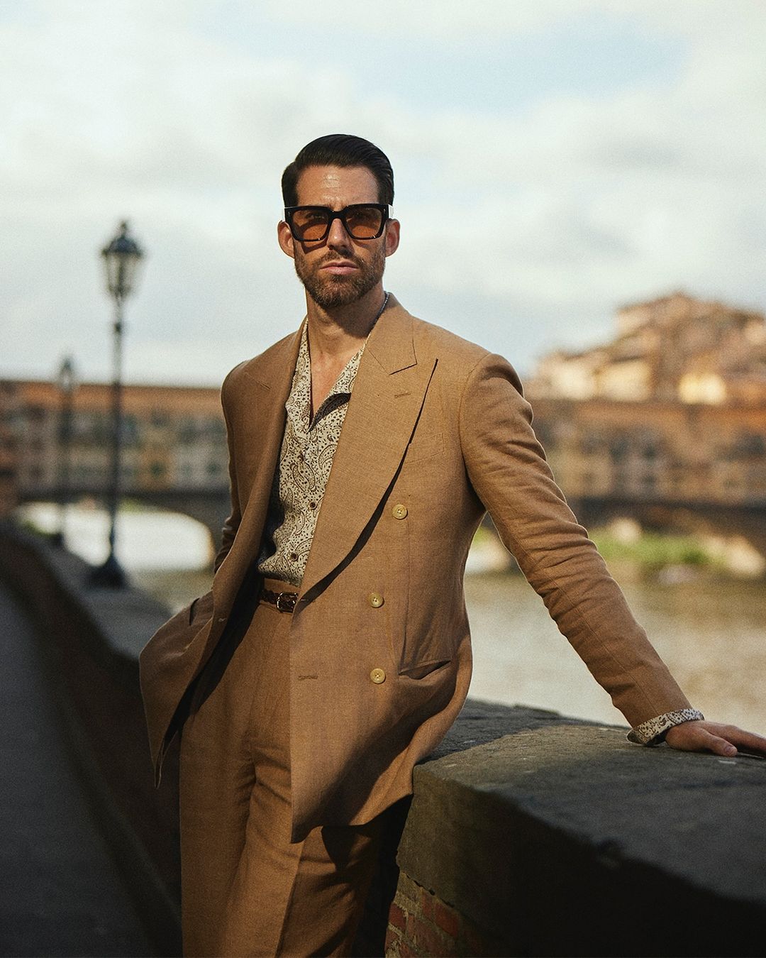 Linen Fresco Golden Brown Double Breasted Suit - 6