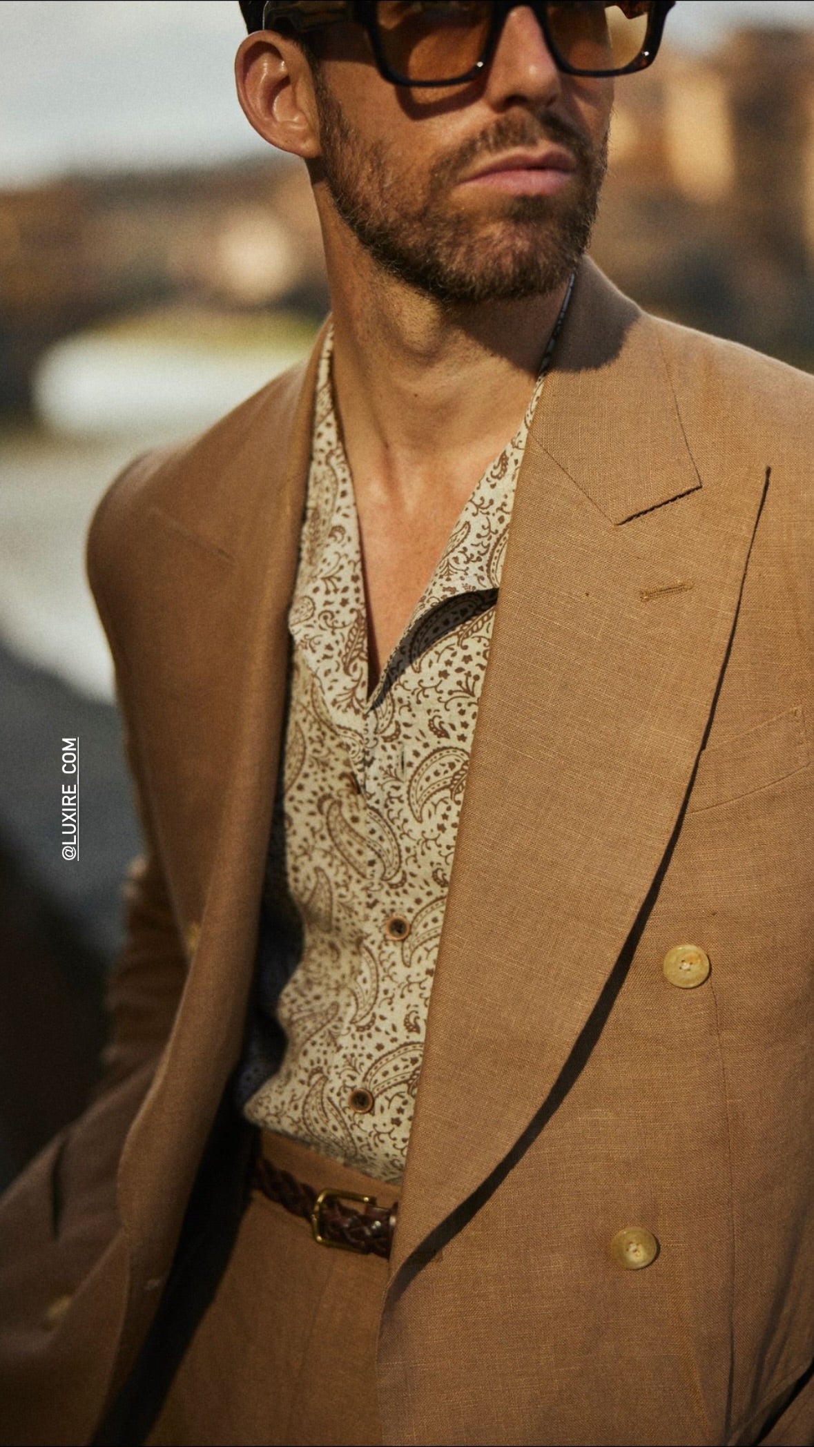 Camp Collar Shirt in Linen Brown Printed Paisely - 1