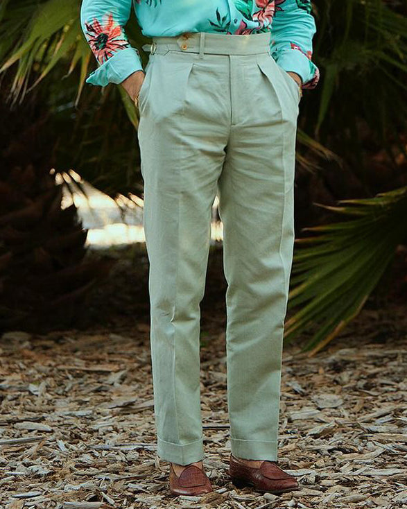 Pleated Pale Green Cotton Canvas Linen - 1