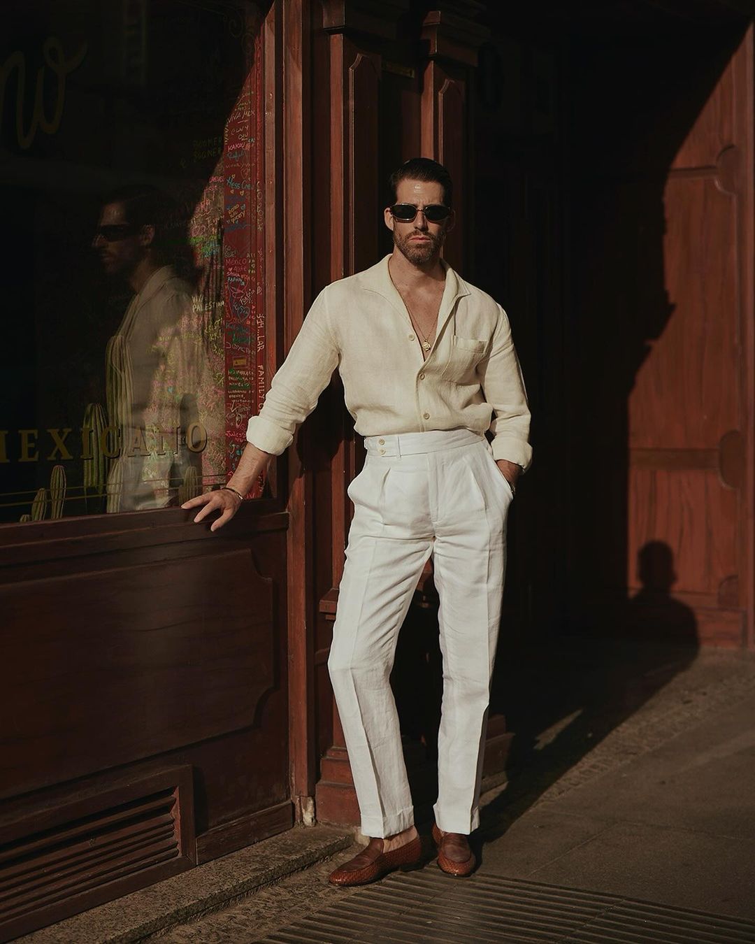 Pleated White Linen Herringbone Pant - 2