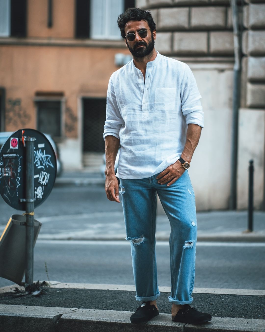 Fade Washed Light Blue Distressed Jeans - 2