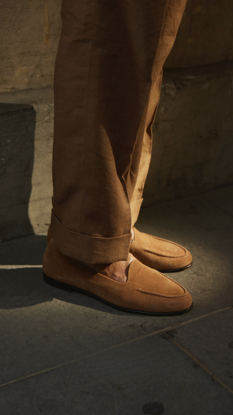 Pleated Linen Fresco Golden Brown Dress Pant