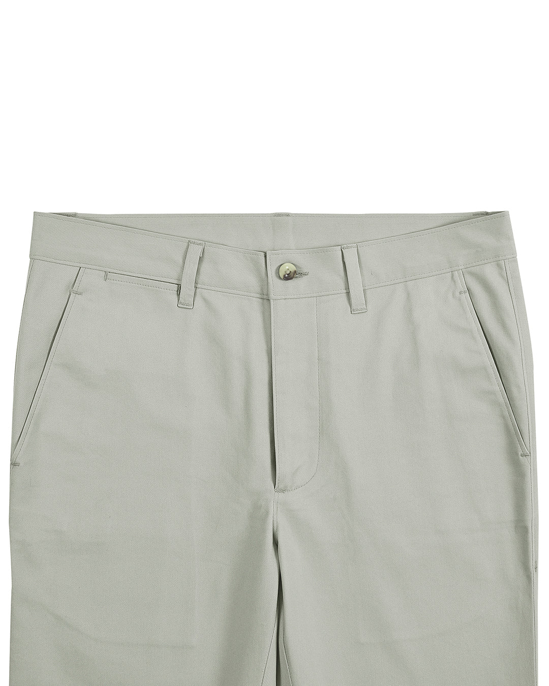 Front view of custom Genoa Chino pants for men by Luxire in pale green