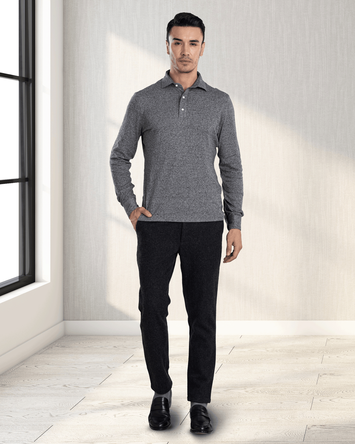 Charcoal Grey Wool Chino - 4