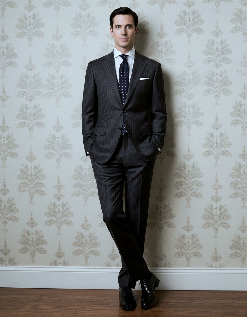 Dark Grey Wool Pinstripes Suit