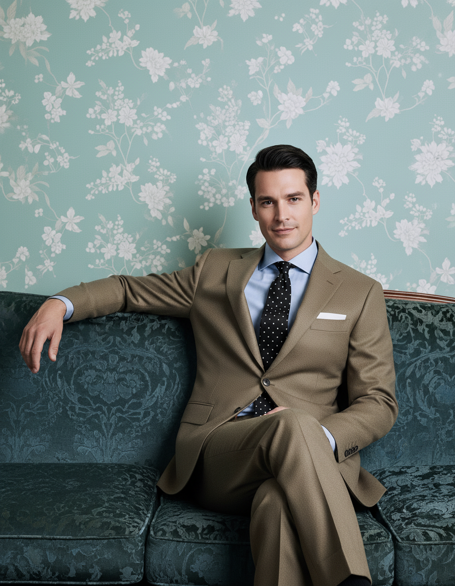 Dugdale Olive Beige Wool Flannel  suit - 11