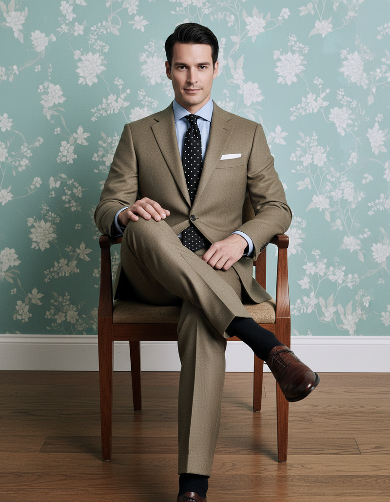 Dugdale Olive Beige Wool Flannel  suit