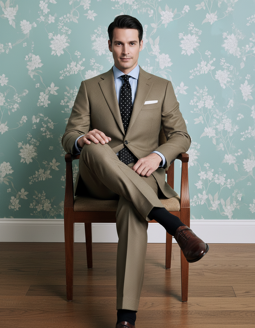 Dugdale Olive Beige Wool Flannel  suit