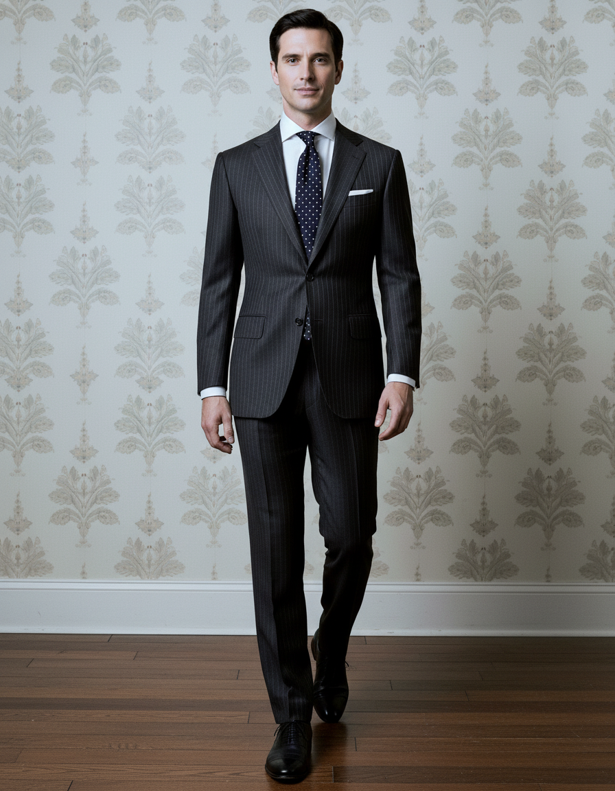Dark Grey Wool Pinstripes Suit - 3