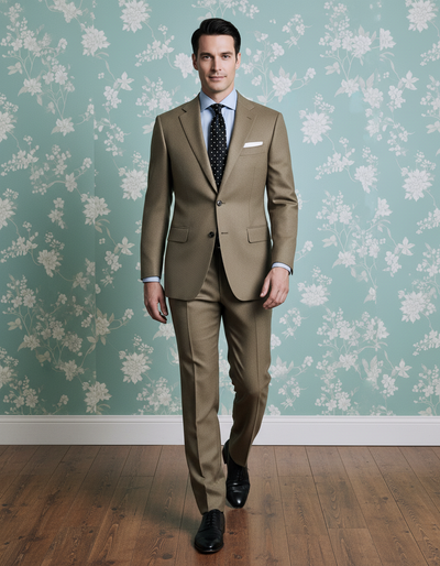 Dugdale Olive Beige Wool Flannel  suit