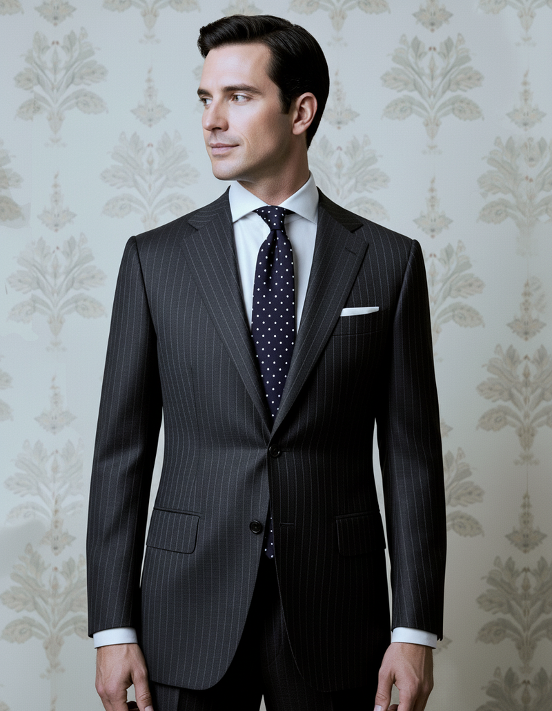 Dark Grey Wool Pinstripes Suit