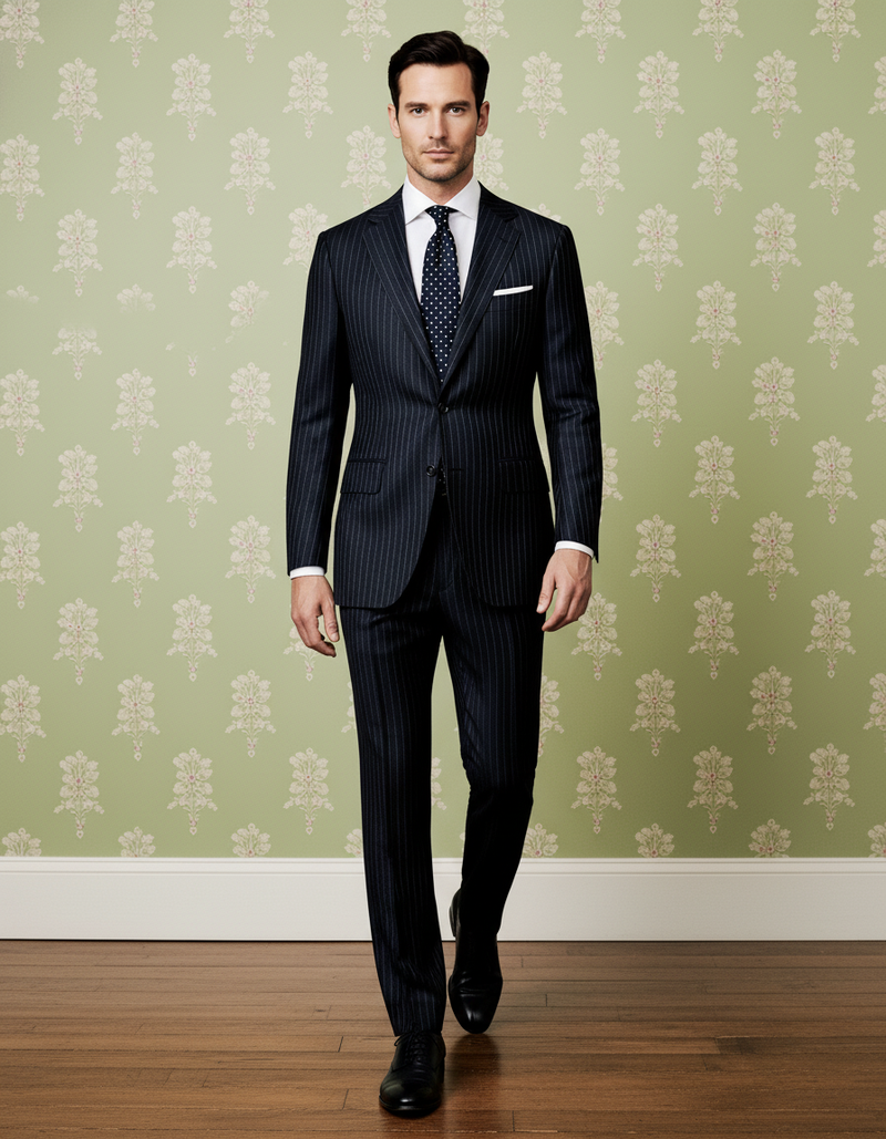 Navy Wool Pinstripes Suit