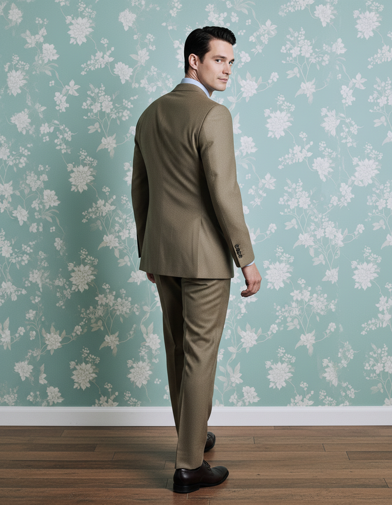 Dugdale Olive Beige Wool Flannel  suit