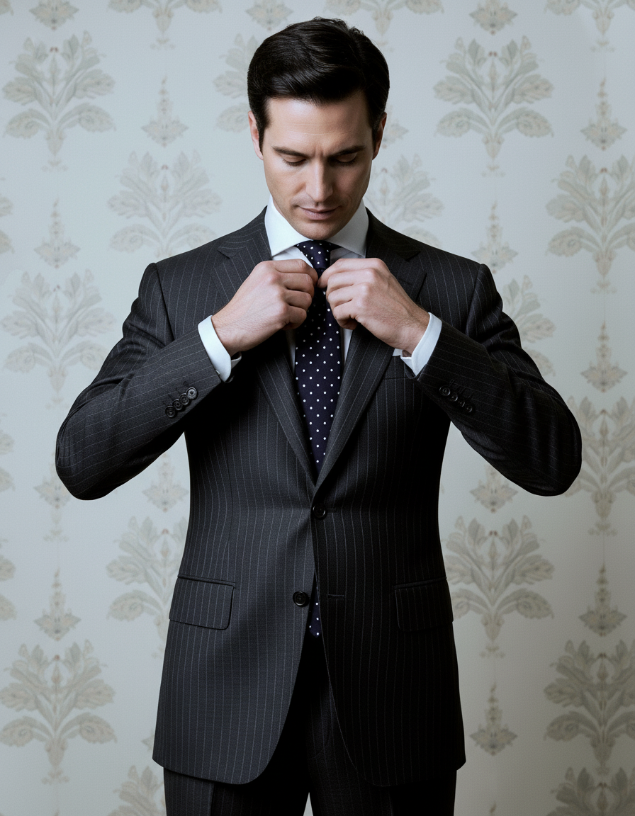 Dark Grey Wool Pinstripes Suit - 9