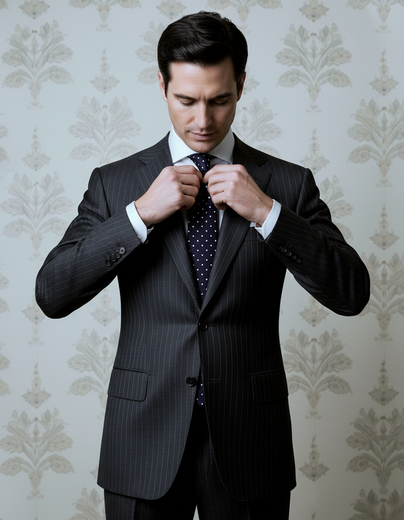 Dark Grey Wool Pinstripes Suit