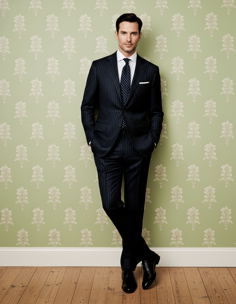 Navy Wool Pinstripes Suit - 6
